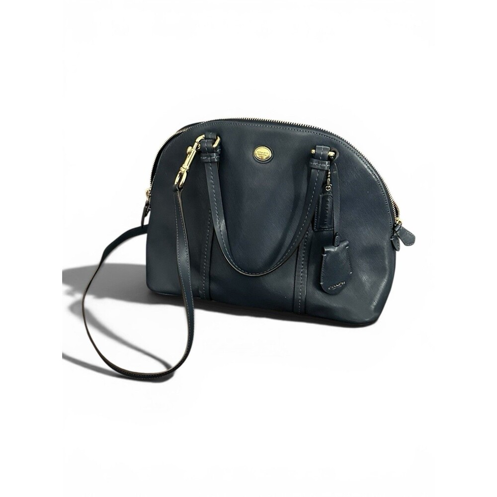 Coach Peyton Cora Dome Satchel Handbag Bag Leather Navy